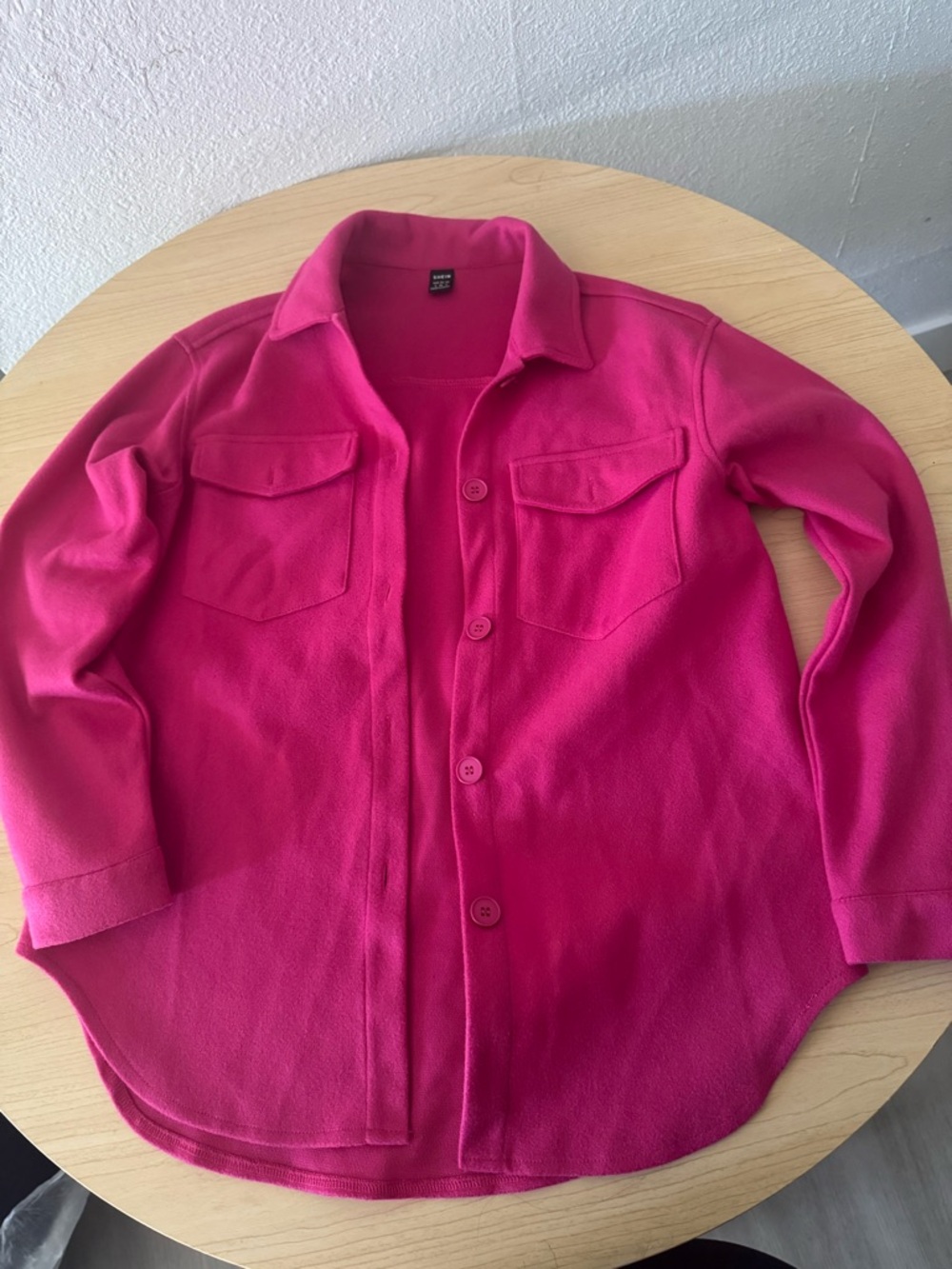 SHEIN Hot Pink Button-Up Fleece Shirt Jacket